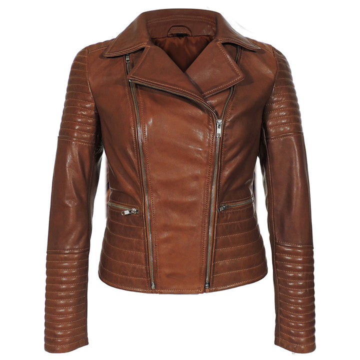Sharlene Womens Stitchwork Patterned Leather Jacket-4