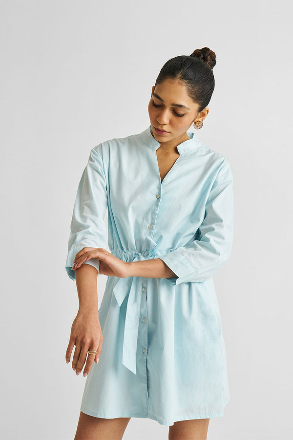 Short Tie Waist Dress in Summer Blue-0