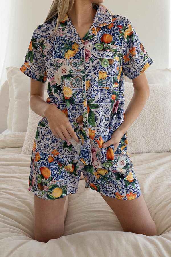 Sicilian Fruit Satin Pajamas-0