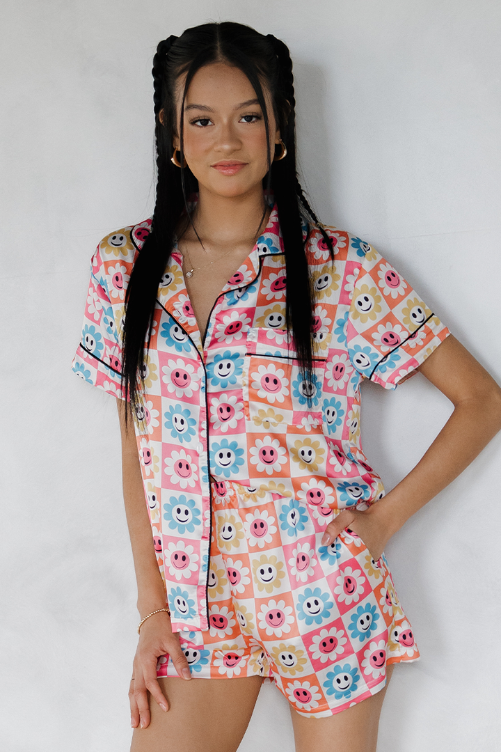 Smiley Daisy Satin Pajamas-3