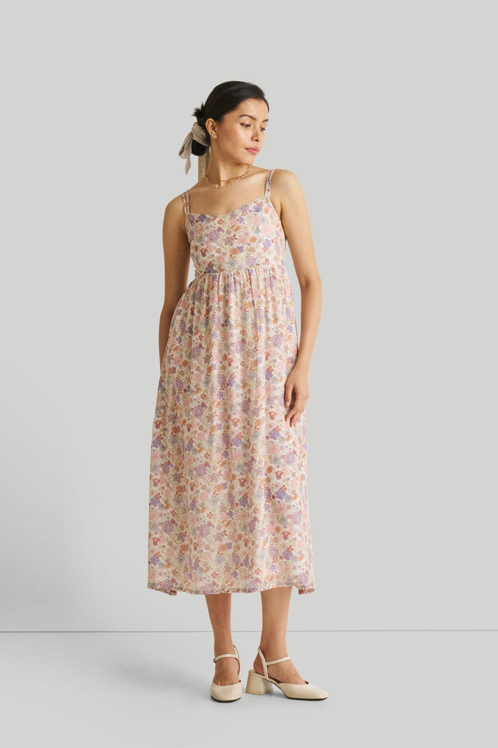 Strappy Gathered Floral Midi Dress-0