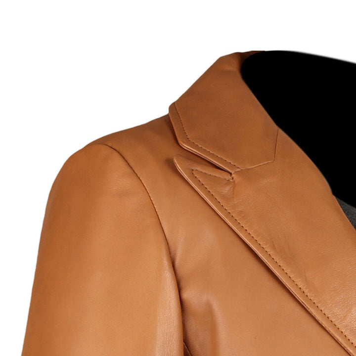 Sylvia Womens  Lambskin Tan Leather Blazer-4