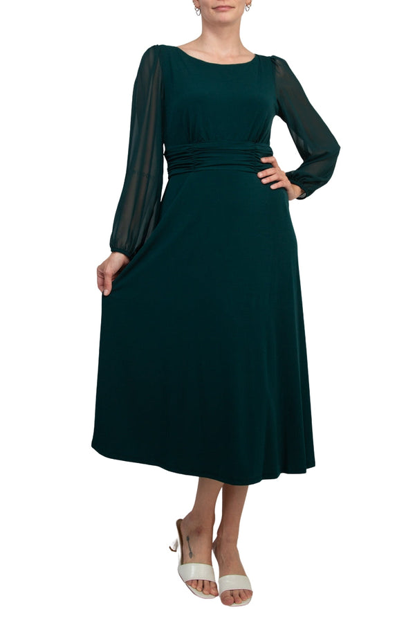Connected Apparel Chiffon Long Sleeve Midi Dress-0