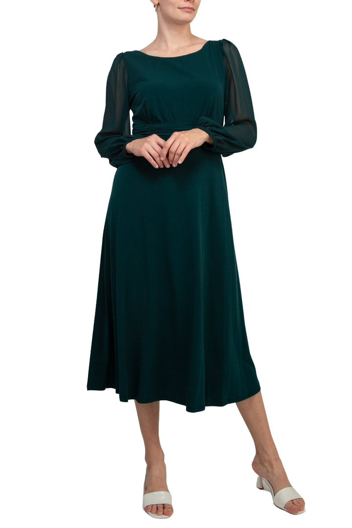 Connected Apparel Chiffon Long Sleeve Midi Dress-1