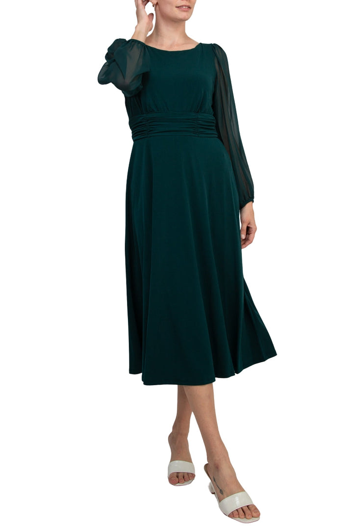 Connected Apparel Chiffon Long Sleeve Midi Dress-2