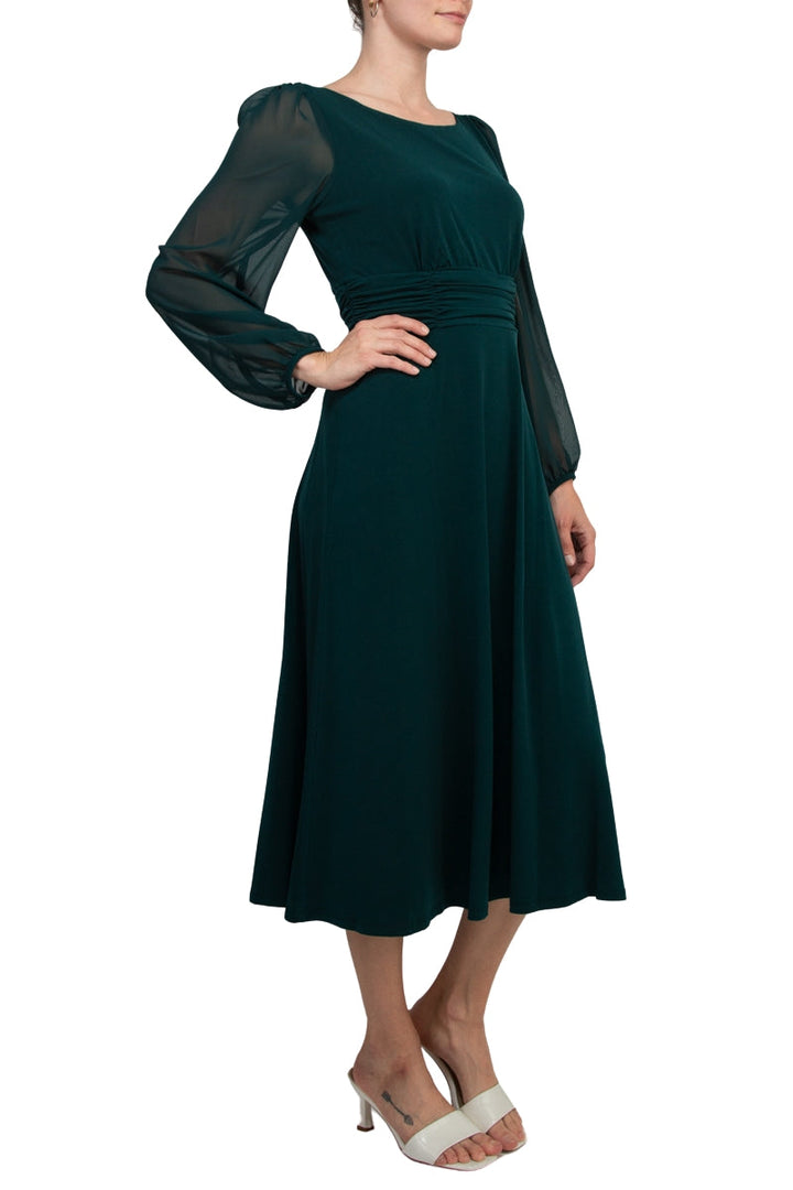 Connected Apparel Chiffon Long Sleeve Midi Dress-3