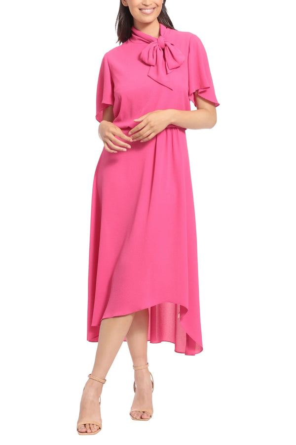 London Times Side Tie Flutter Sleeve Blouson Midi Dress-0