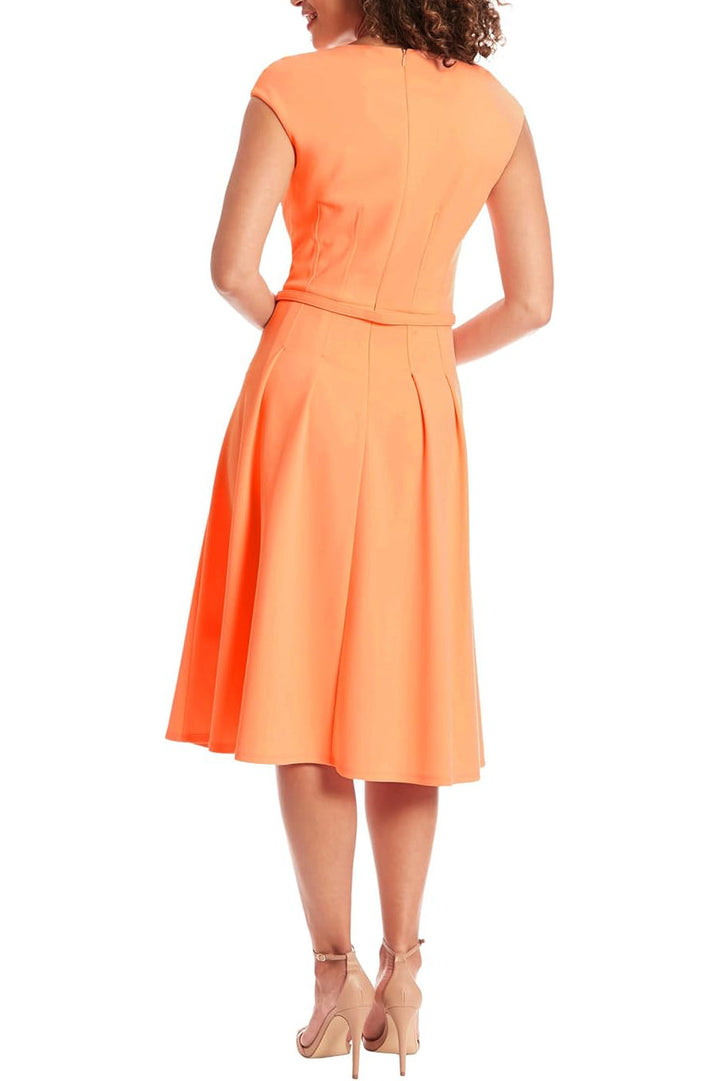 London Times V-Neck Tucked Midi with Belt Dress-2