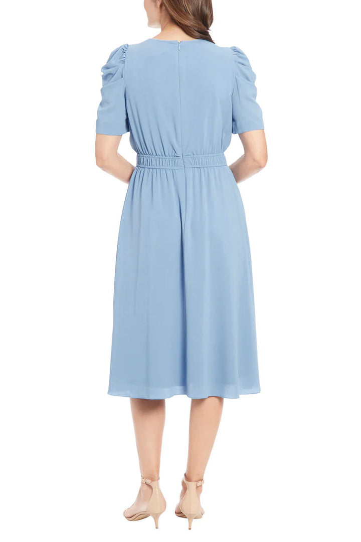 London Times Shirred Neck Caterpillar Sleeve Midi Dress-2