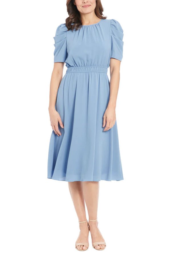 London Times Shirred Neck Caterpillar Sleeve Midi Dress-0