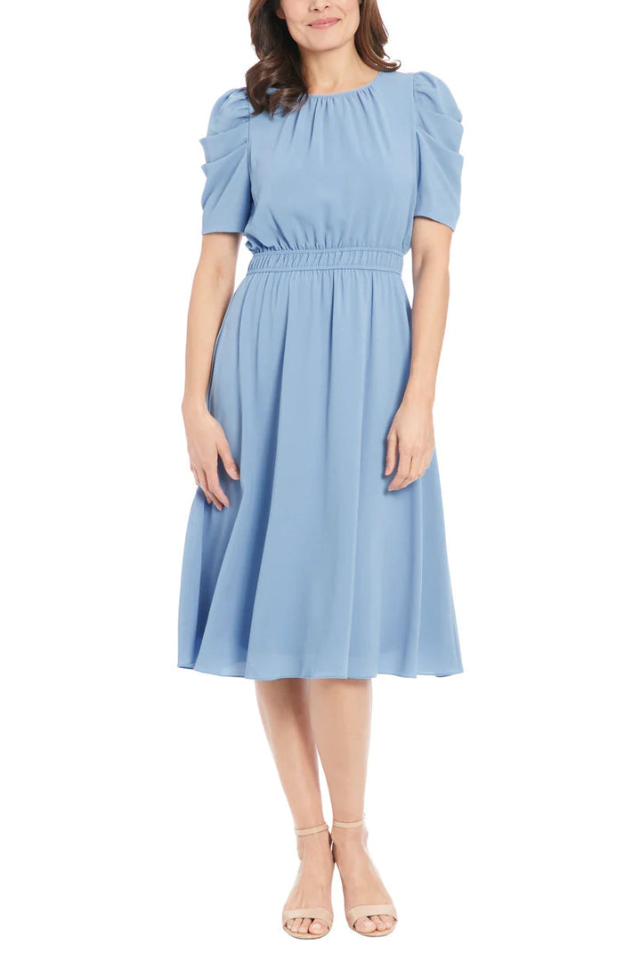London Times Shirred Neck Caterpillar Sleeve Midi Dress-0