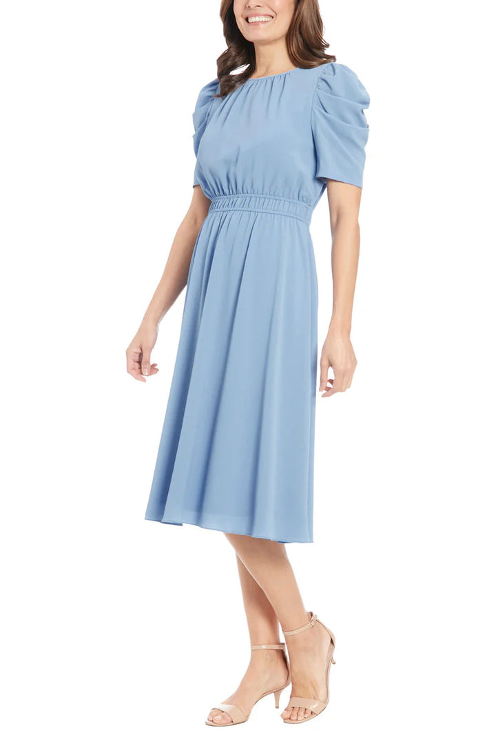 London Times Shirred Neck Caterpillar Sleeve Midi Dress-1