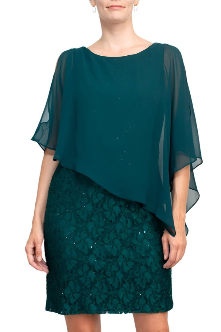 Connected  Apparel Boat Neck Cape Chiffon Sleeve Floral Lace Dress-1