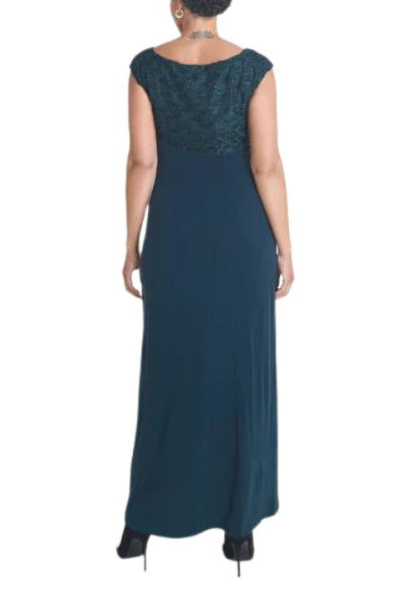 Connected Apparel Cap Sleeve Floor Length Faux Wrap Bodycon Dress-2