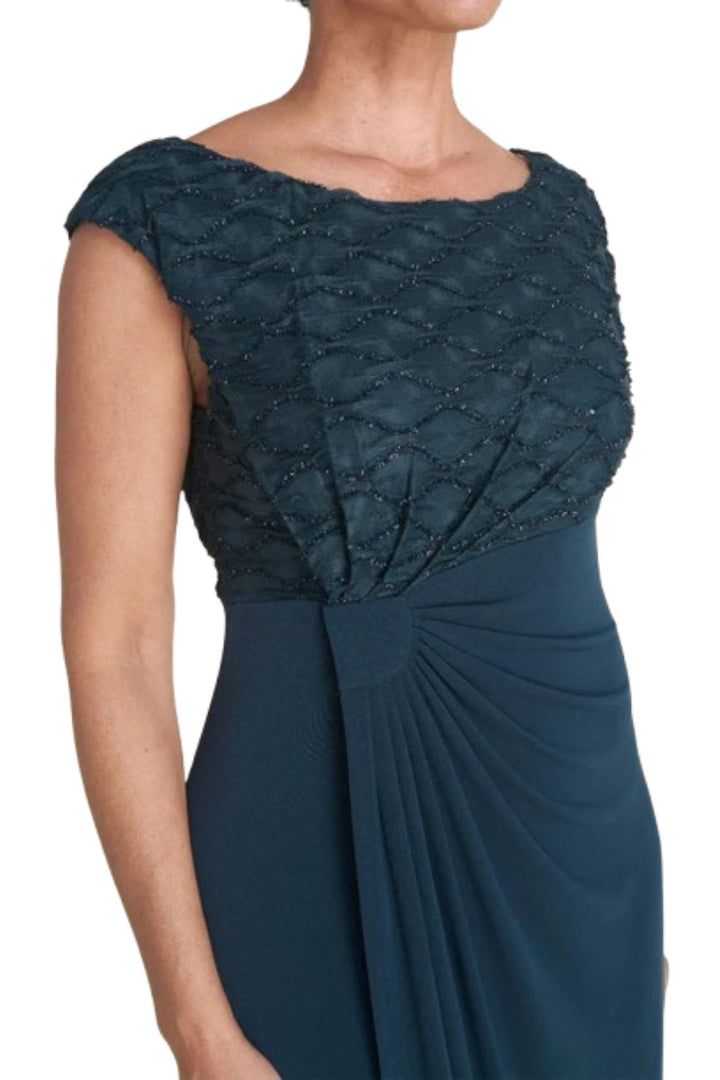 Connected Apparel Cap Sleeve Floor Length Faux Wrap Bodycon Dress-1