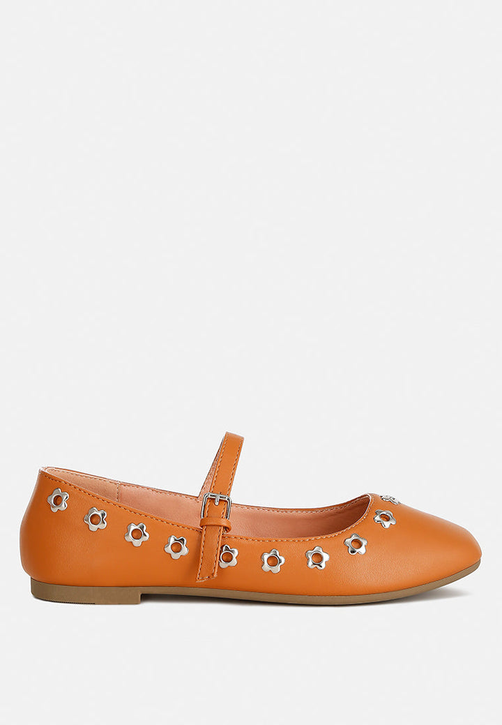 Tanzer Floral Eyelet Strapped Ballerinas-0