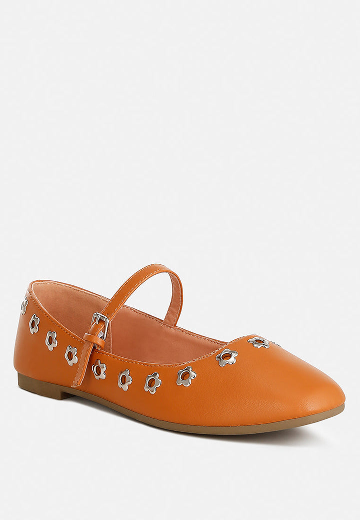 Tanzer Floral Eyelet Strapped Ballerinas-1