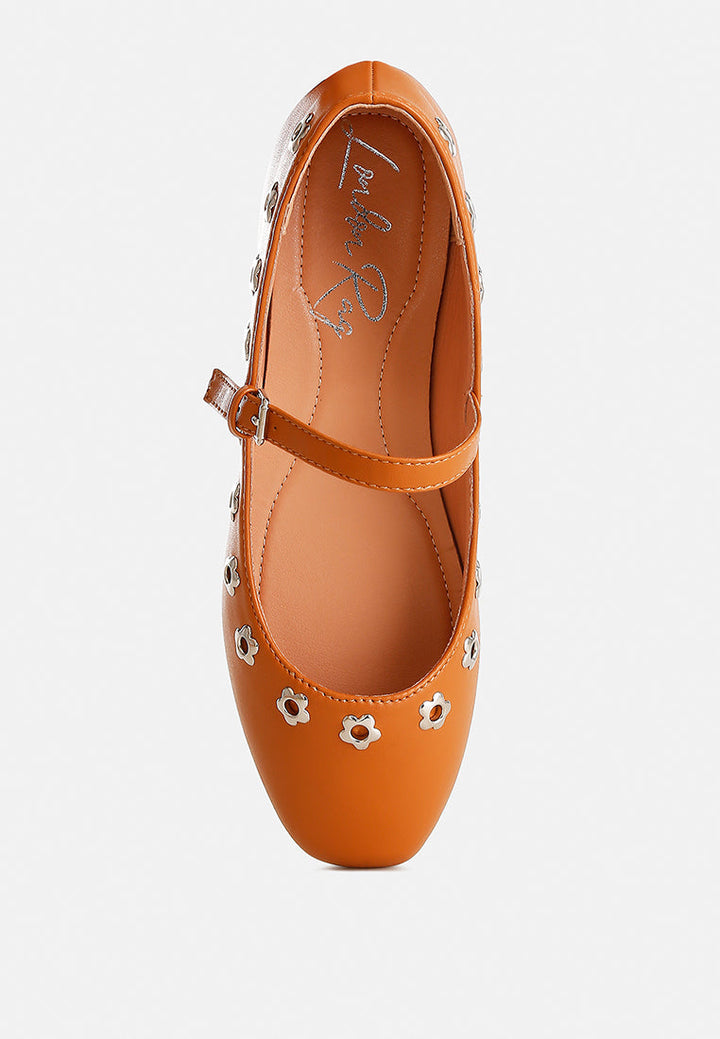 Tanzer Floral Eyelet Strapped Ballerinas-3