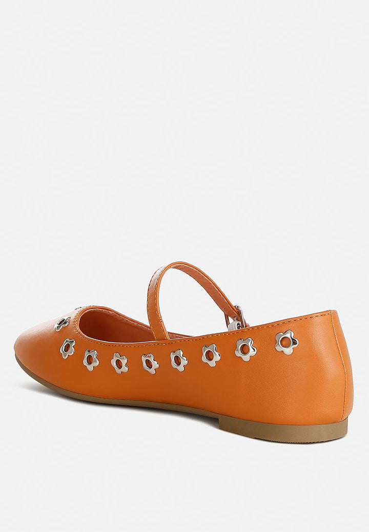 Tanzer Floral Eyelet Strapped Ballerinas-2