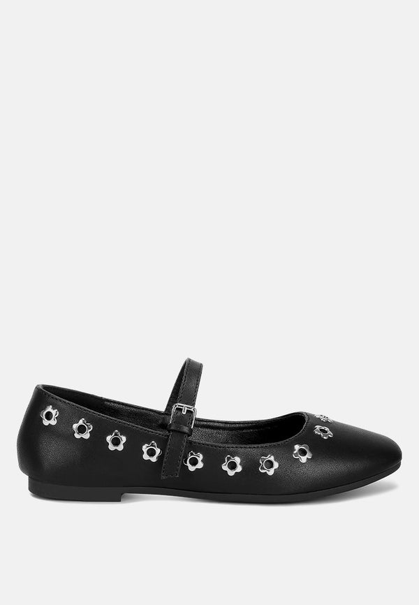 Tanzer Floral Eyelet Strapped Ballerinas-5