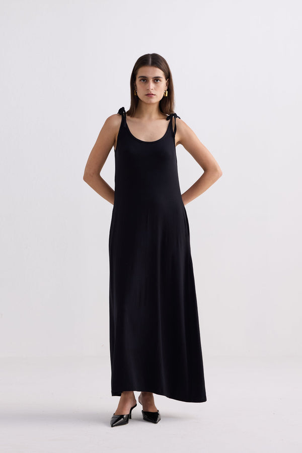Tie-Detail Maxi Dress in Black-0