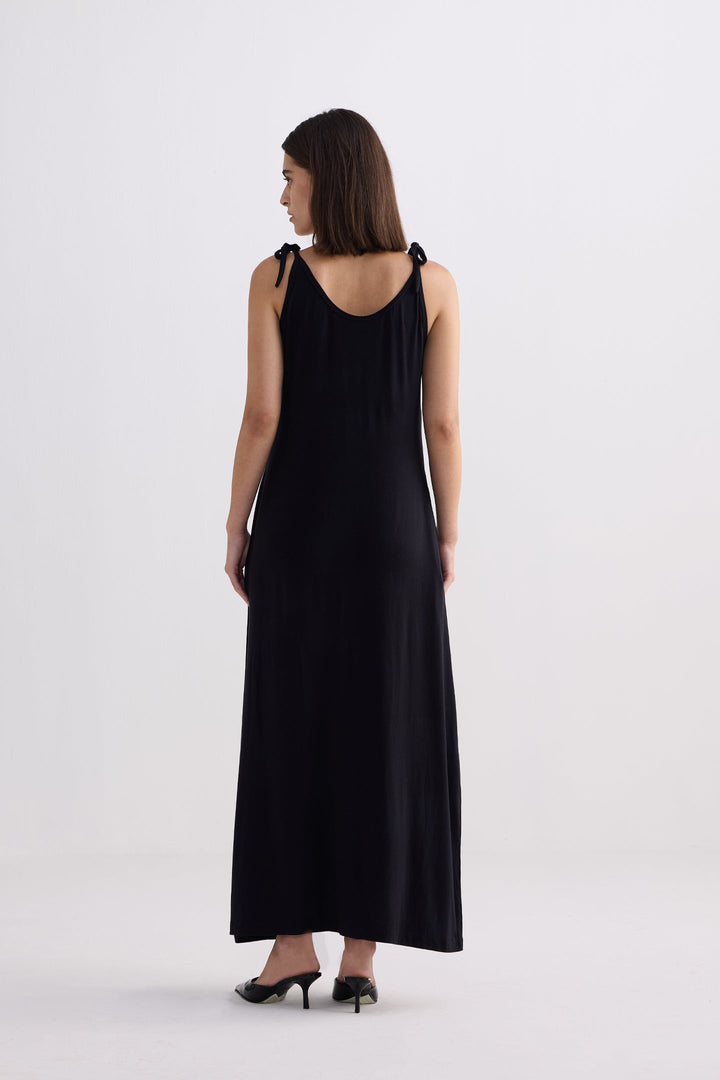 Tie-Detail Maxi Dress in Black-1