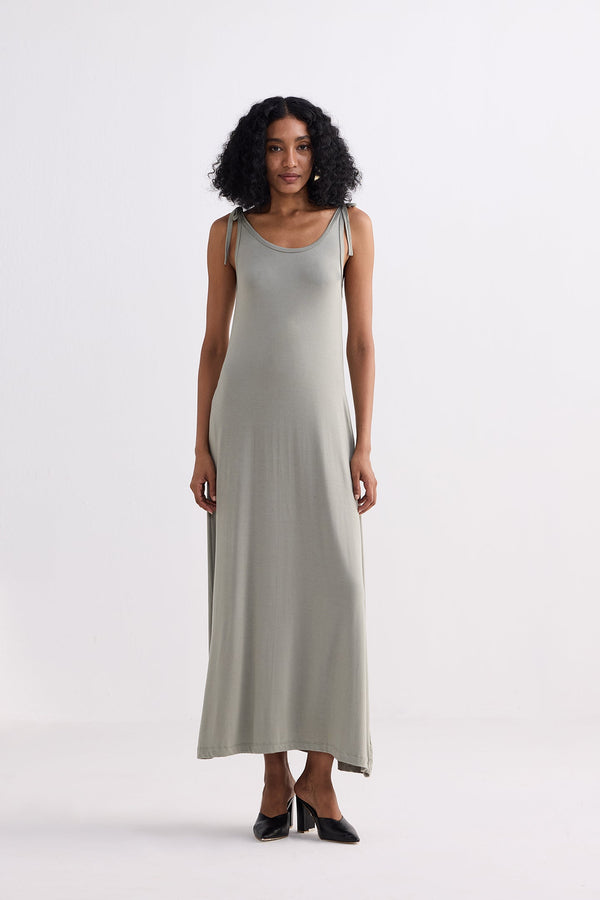 Tie-Detail Maxi Dress in Light Olive-0