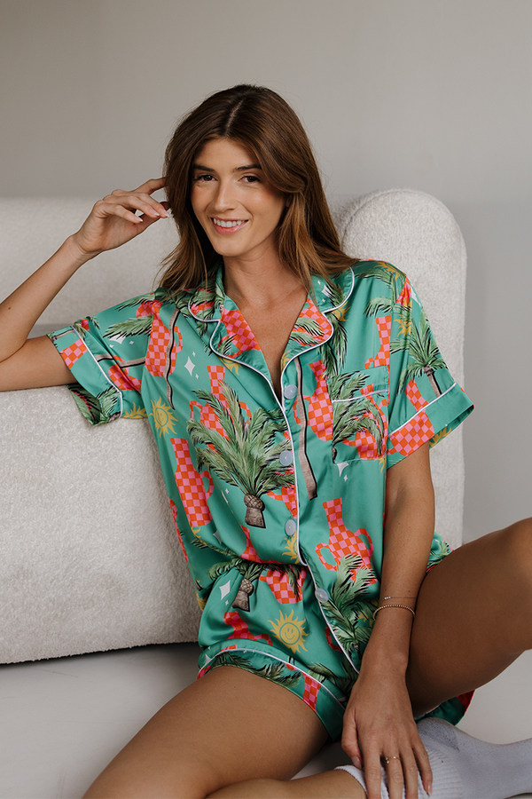 Trendy Tropical Satin Pajamas-0