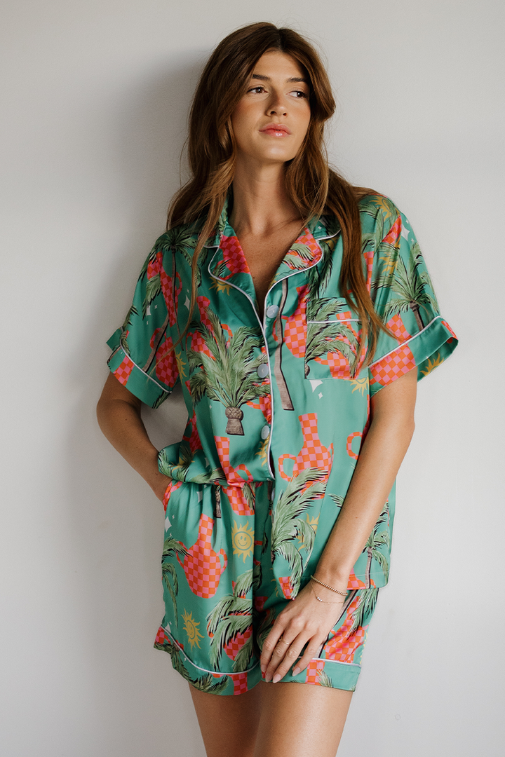 Trendy Tropical Satin Pajamas-1