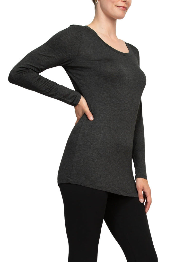 Cupio Scoop Neck Long Sleeve Solid Jersey Top-2