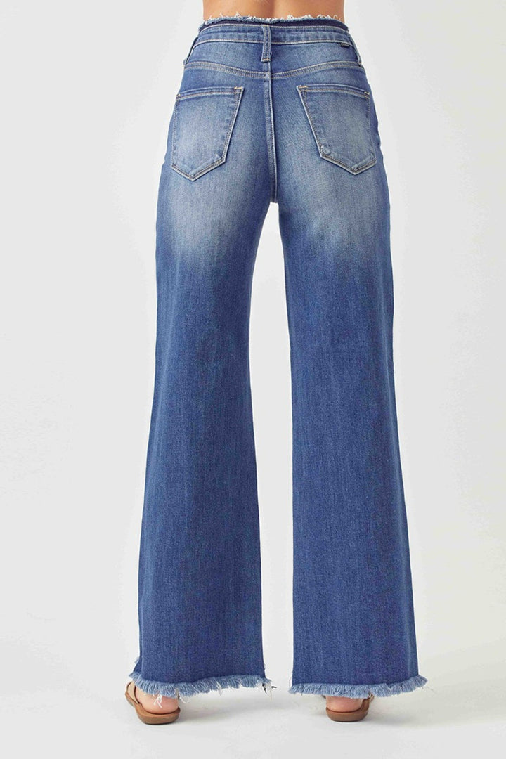 RISEN High Waist Raw Hem Wide Leg Jeans-1