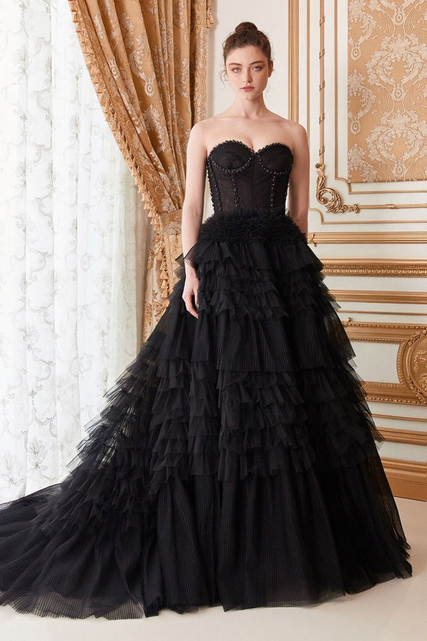 Corset Princessa Tulle Ruffle Strapless Long Ball Dress CDA1017-0