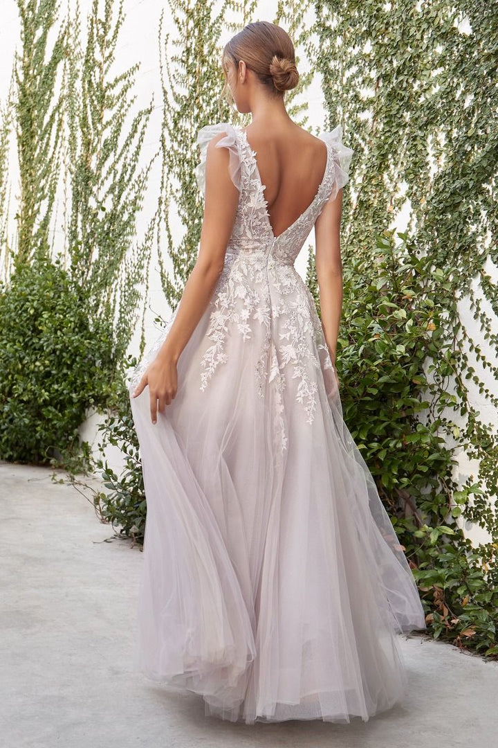 Lennox Floral Illusion V-Neck Open V-Back A-Line Long Prom Dress CDA1018-4
