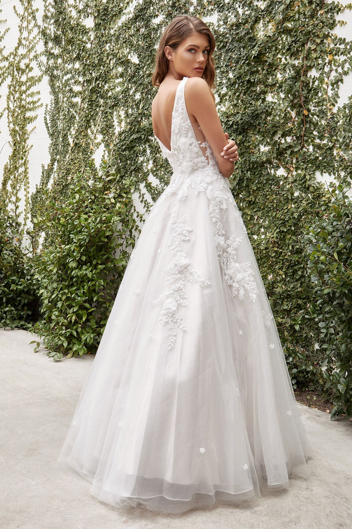 Gardenia Lace Vintage Boho Tank Strap V-neck V-back Bodice Long Wedding Dress CDA1028W-1