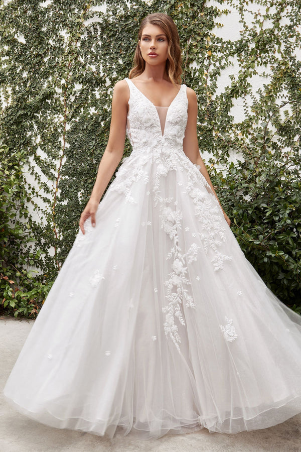 Gardenia Lace Vintage Boho Tank Strap V-neck V-back Bodice Long Wedding Dress CDA1028W-0