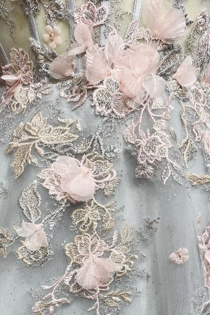 Tiana Blossom Appliqué Floral Bodice Backless Structured Corset Long Prom & Ball Dress CDA1040-3