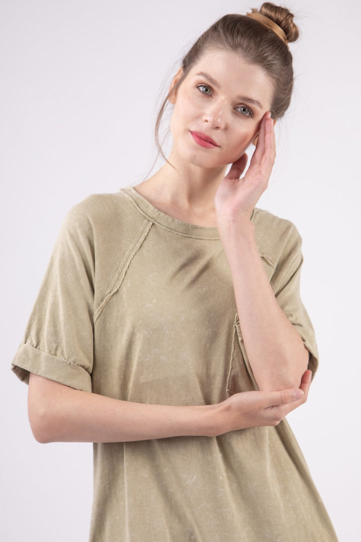 VERY J Washed Round Neck Mini Tee Dress-3