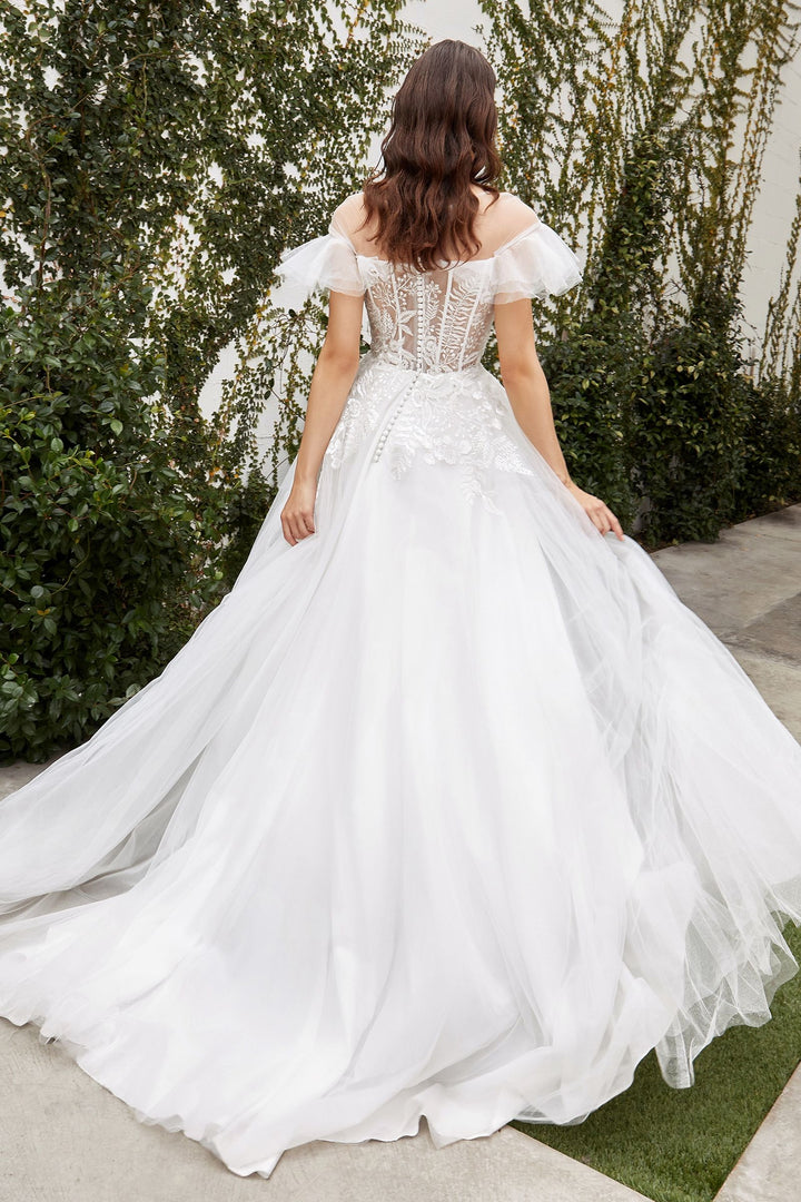 Maurelle Illusion Scoop Corset Sheer Embroidered Bodice Long Wedding Dress CDA1070W-1