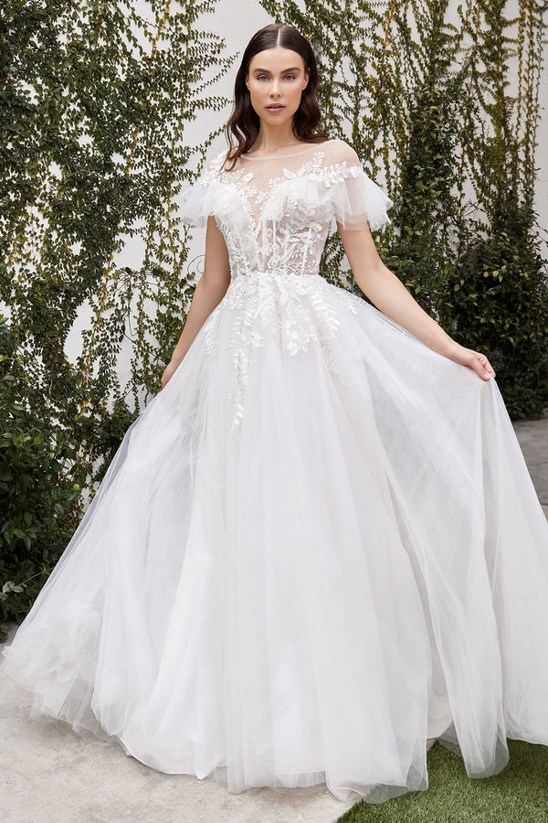 Maurelle Illusion Scoop Corset Sheer Embroidered Bodice Long Wedding Dress CDA1070W-0