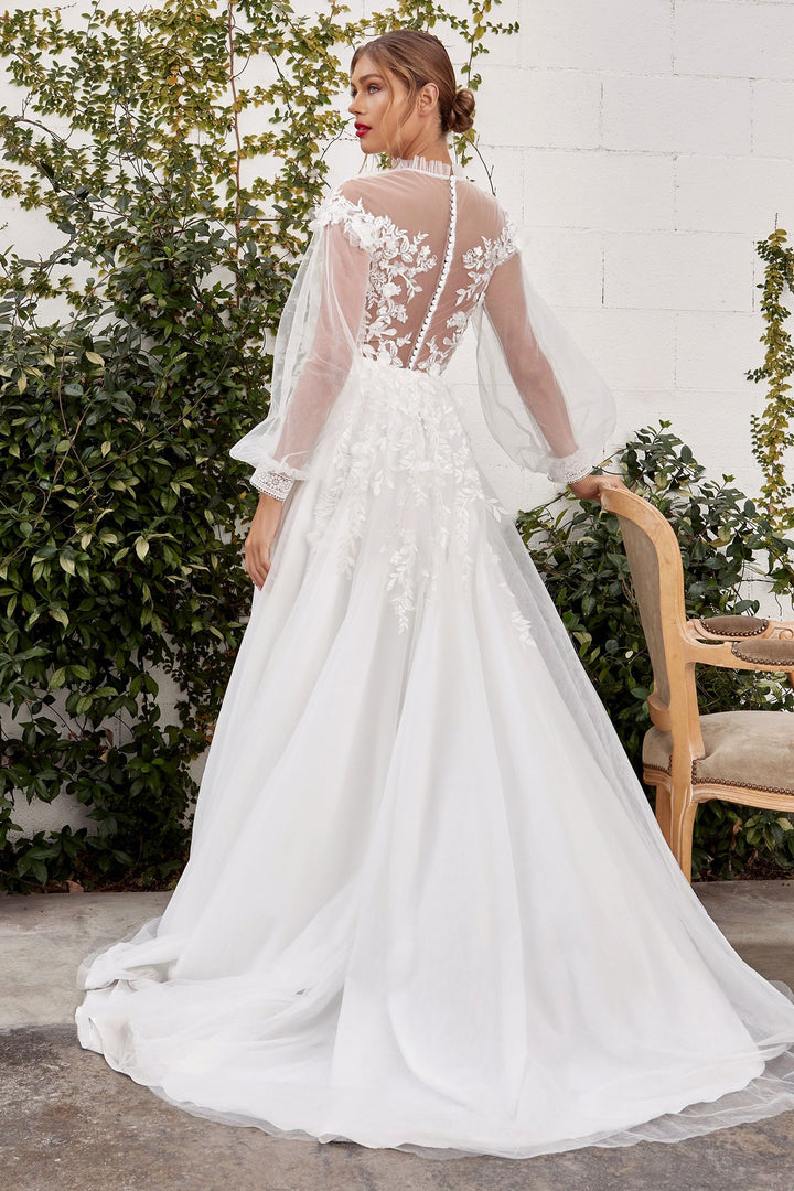 Kate Long Sleeves Sheer Appliqué Bodice A-line Comfortable Fit Long Wedding Dress CDA1074W-4