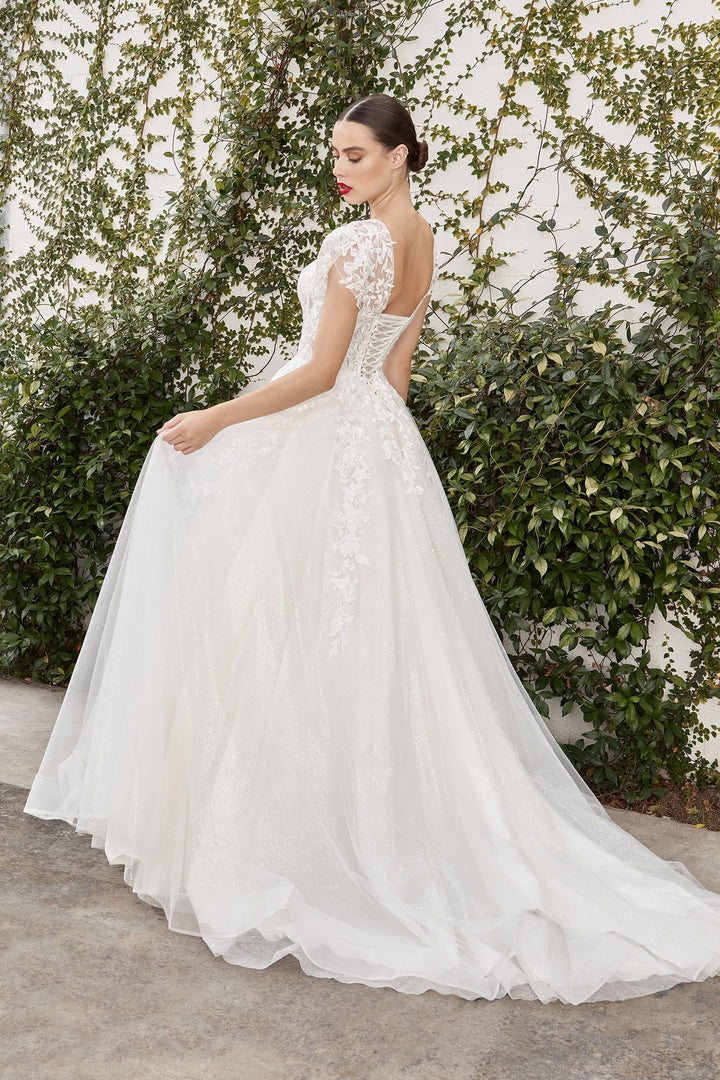 Sofian Vintage Short Sleeve Embroidered Bodice Floral Deep V-neck Wedding Dress CDA1082W-2