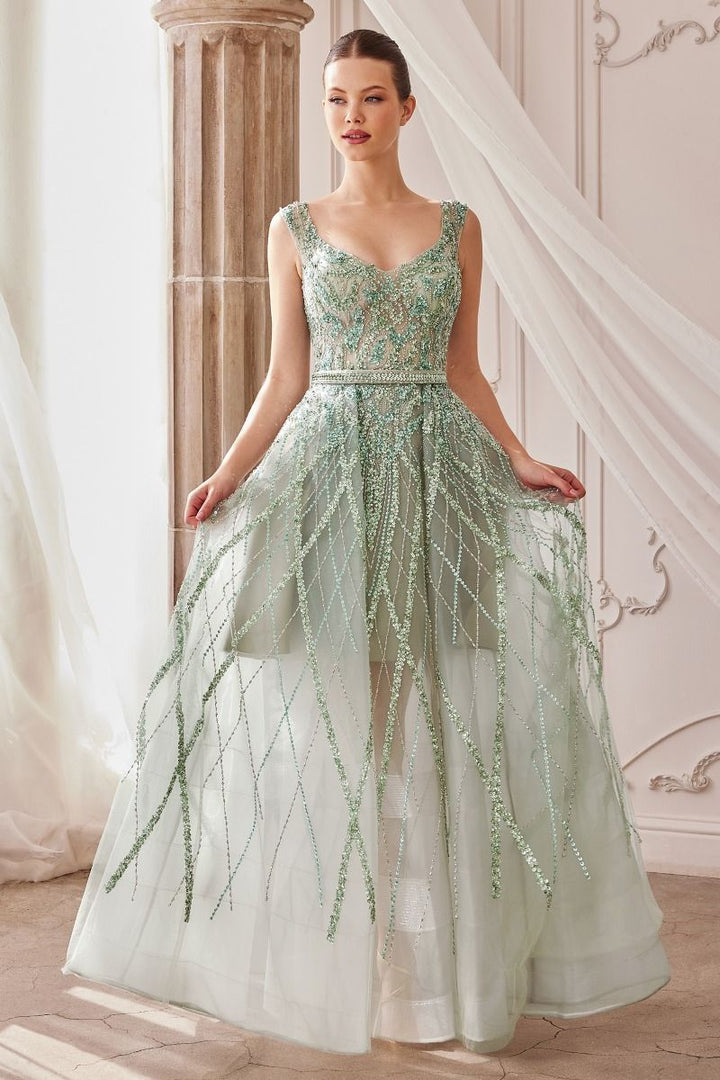 Gemma Jewel Beaded Sequin Sheer Embroidered Bodice Long Prom Dress CDA1091-3