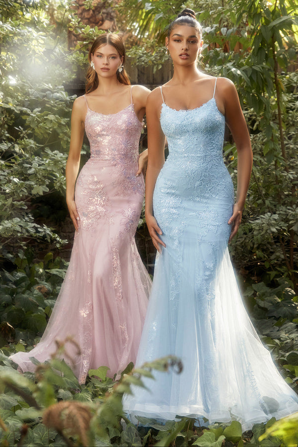 Iridescent Lace Mermaid Scoop Neck Laced Open Back Sequin Long Prom & Bridesmaid Dress ALA1131 Sale-0
