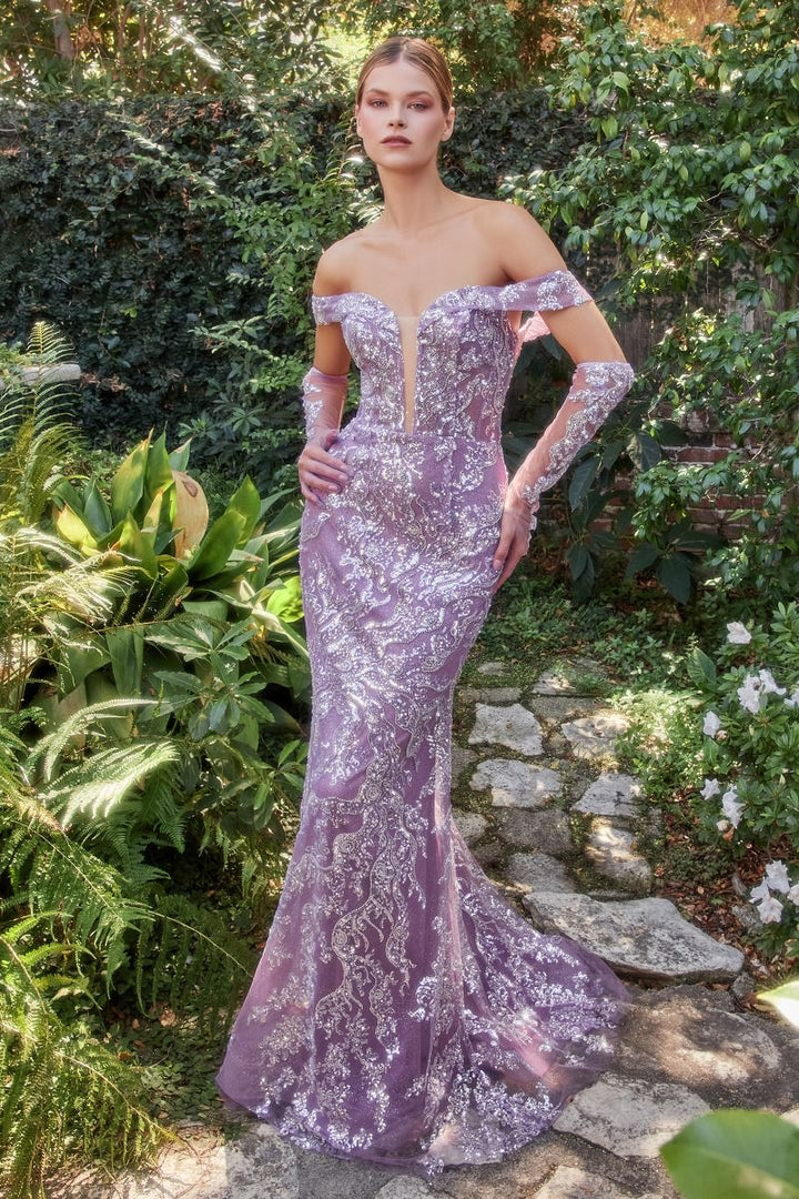 Dusk Glass Embellished Beads Matching Gloves Long Prom Dress CDA1163-3