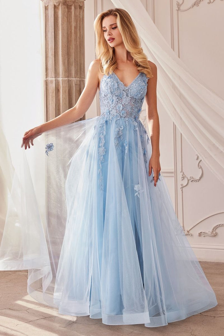 Alicia Floral Embroidery Tender V-neck Open Back A-line Long Prom & Bridesmaid Dress CDA1191-2