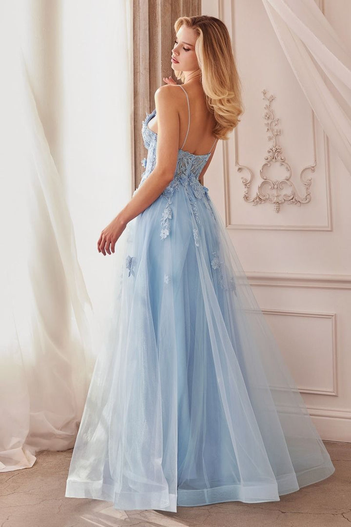 Alicia Floral Embroidery Tender V-neck Open Back A-line Long Prom & Bridesmaid Dress CDA1191-3