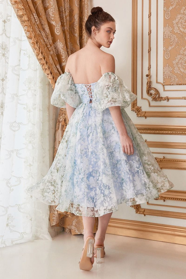English Garden Strapless Sweetheart Detachable Sleeves Laced Midi Cocktail Dress CDA1196-1