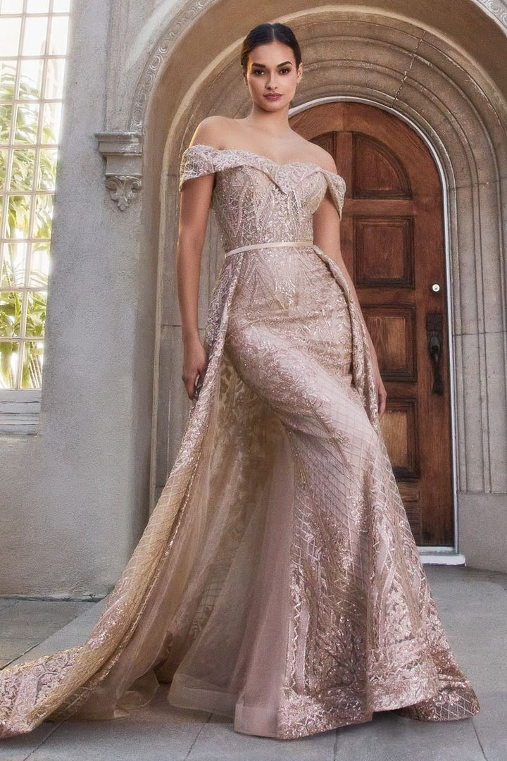 Sequin Lace Off the shoulder Strapless Mid Open Back Mermaid Long Prom & Evening Dress CDA1200-0