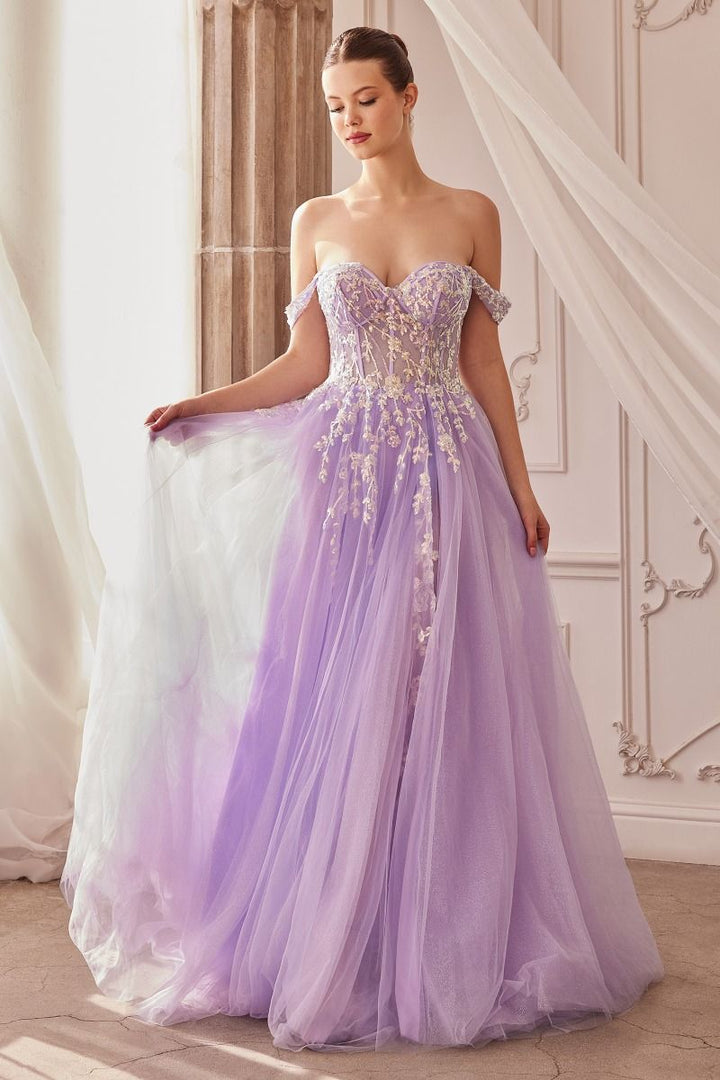 Off The Shoulder Sequin Embellished Bodice Luxury a-line layered Long Ball & Bridesmaid Dress CDA1209-3