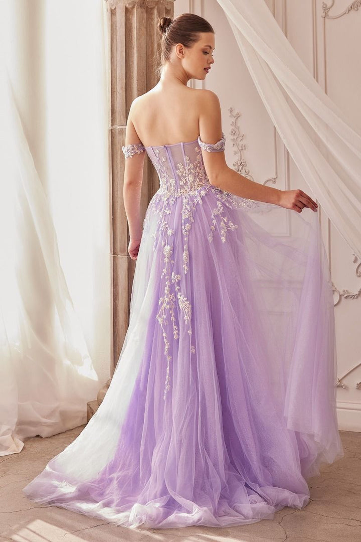 Off The Shoulder Sequin Embellished Bodice Luxury a-line layered Long Ball & Bridesmaid Dress CDA1209-1